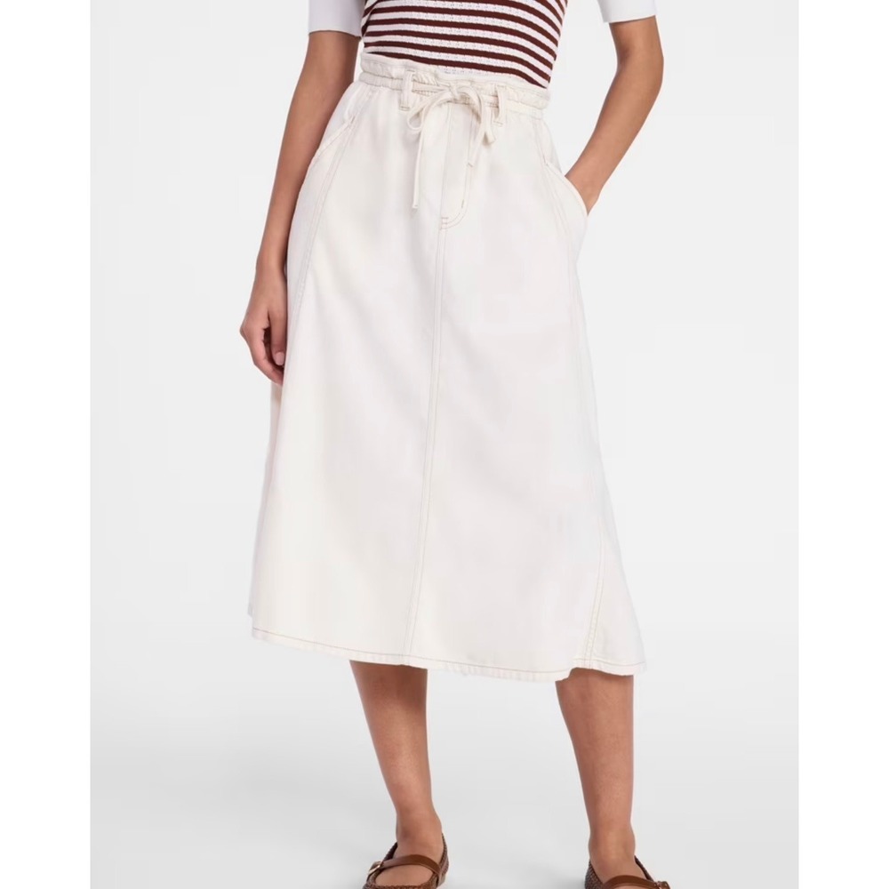 Time and Tru Ivory Midi Skirt Elastic Waist Drawstring Cotton Blend XL 16-18
